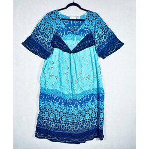 Vintage Sante Maxi Dress Womens 2x Blue Pullover Costal Resort Colorful Mumu